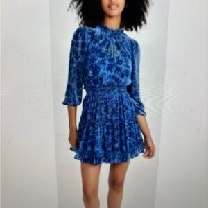 Shoshanna Sasha Velvet Burnout Blue Mini Dress